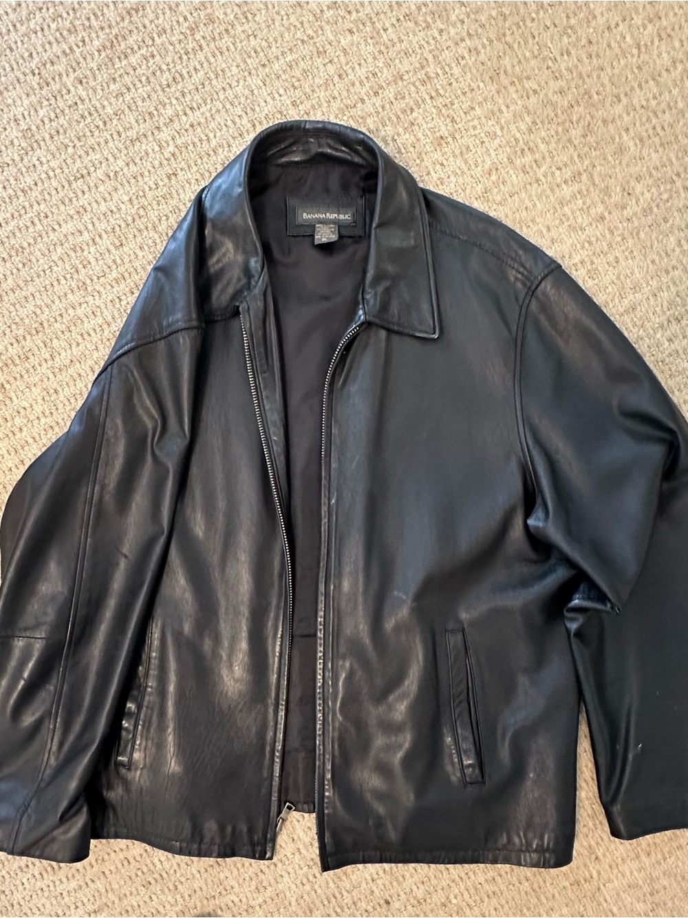 Banana Republic Men’s Black Leather Bomber Jacket